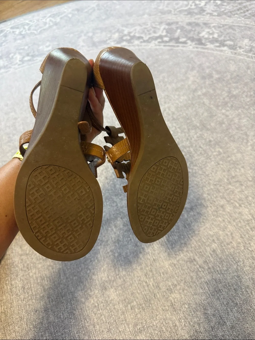 Tory Burch Brown Leather Logo T-Strap Sandals